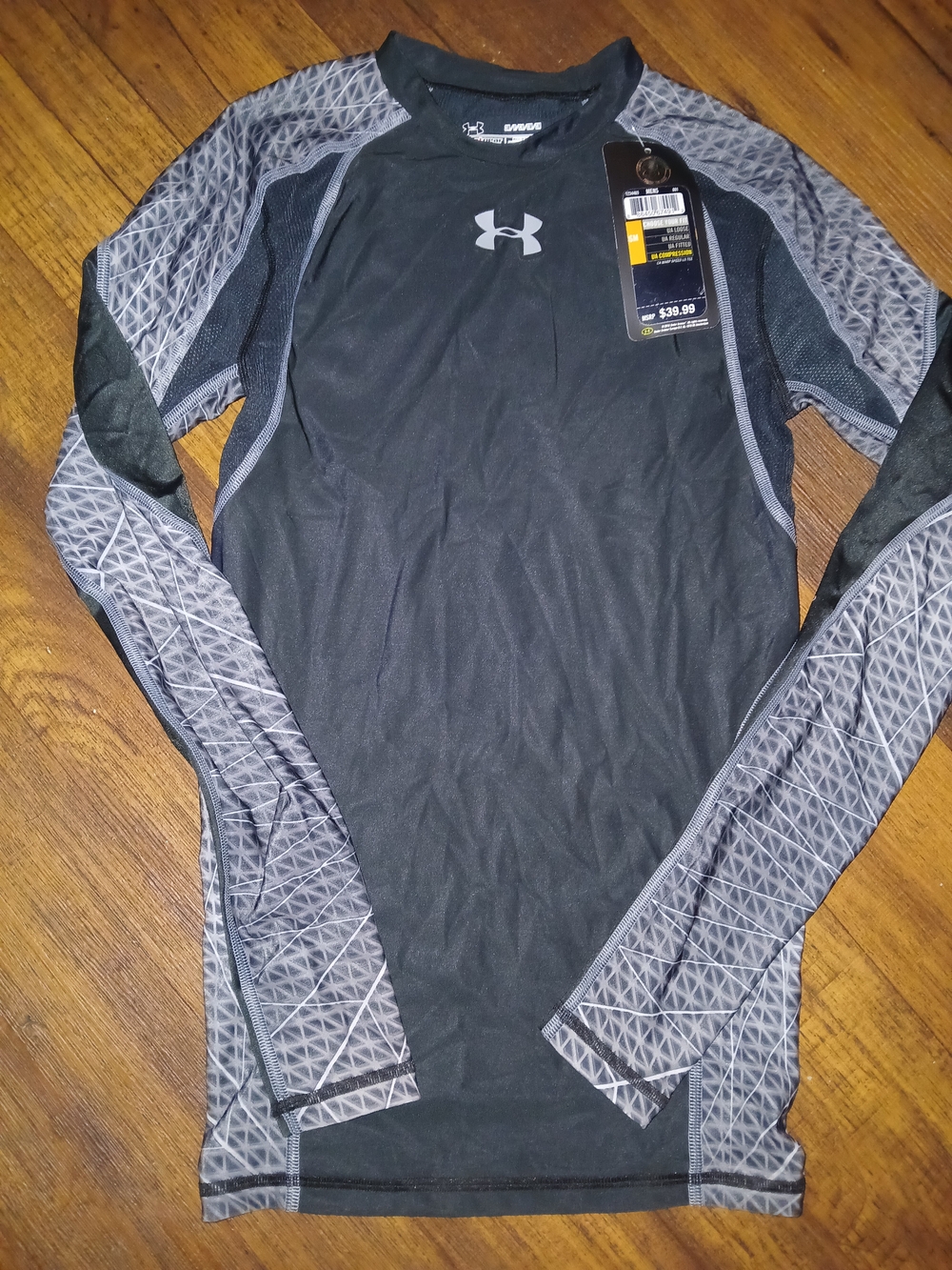 Under Armour Black and Gray Men's Compression Long Sleeve Top